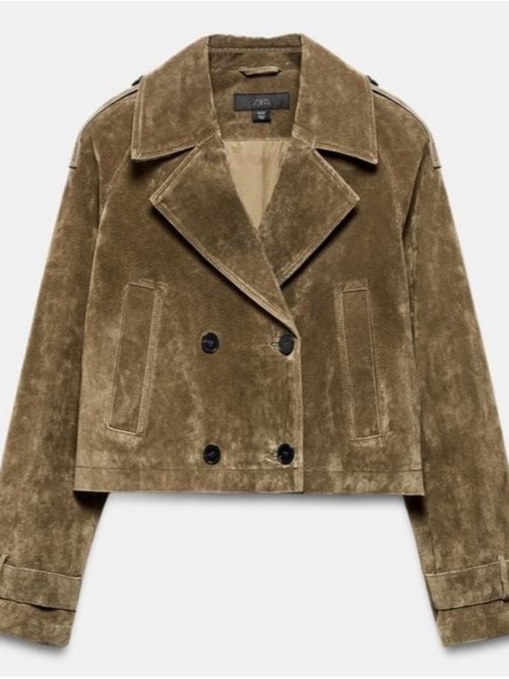 Zara Cropped Double-Breasted Suede Jacket